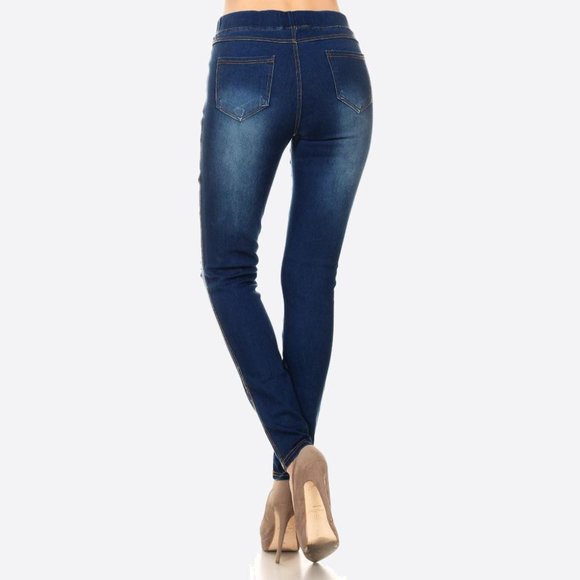 *HP* Classic Denim Distressed Jeggings -Dark Blue - Picture 3 of 4